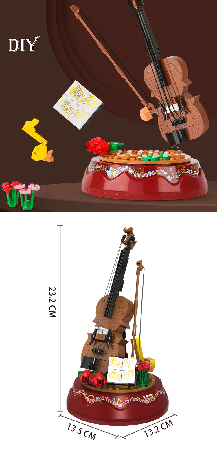 WOMA TOYS Wholesale Children Day Christmas Gifts Kids Educational Spin Play Violin Model Music Box Building Blocks Bricks