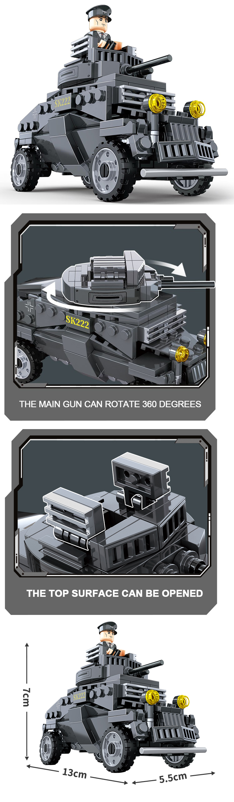 WOMA TOYS Amazon hottest sale Military army tank Light armored vehicle car Assemble plastic bricks building blocks toys