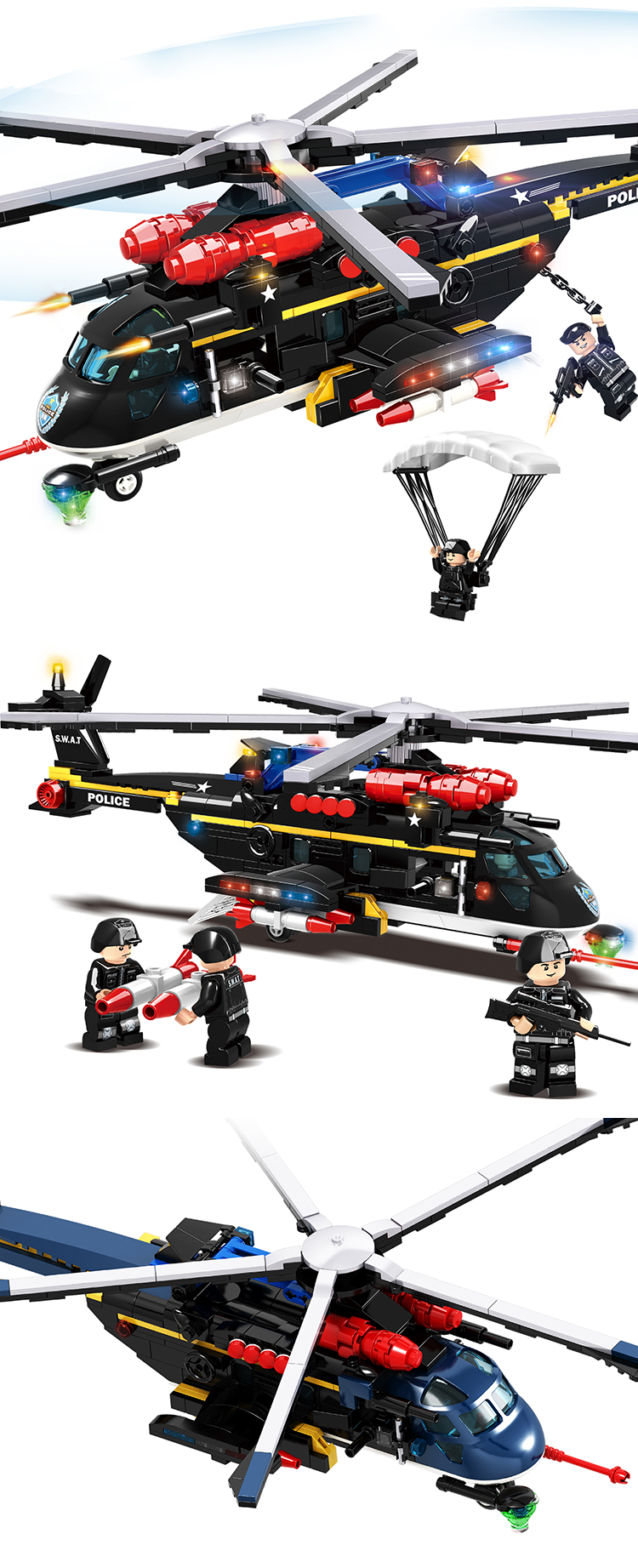 WOMA TOYS Shopee Hot Sale SWAT Helicopter Parachute Plastic Bricks Building Blocks Spielzeug For Children Diy Puzzle