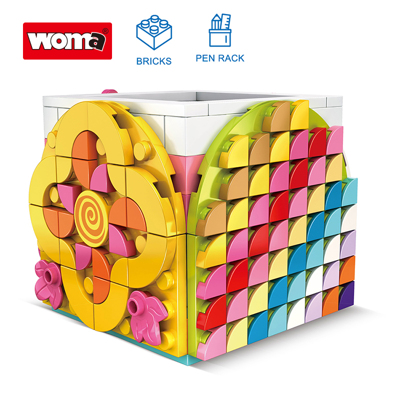 WOMA TOYS Wholesale Educational OEM ODM Plastic Small Building Block Little Brick Rainbow Pen Rack Construction Toy