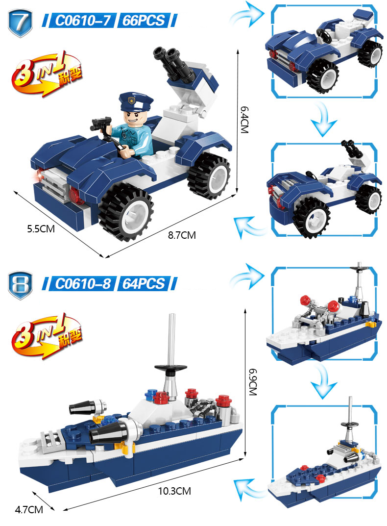 WOMA TOYS Wholesale Amazon Hottest Sale 2021 Kids City Police Car Model Small Bricks Building Blocks Other Toys Hobbies