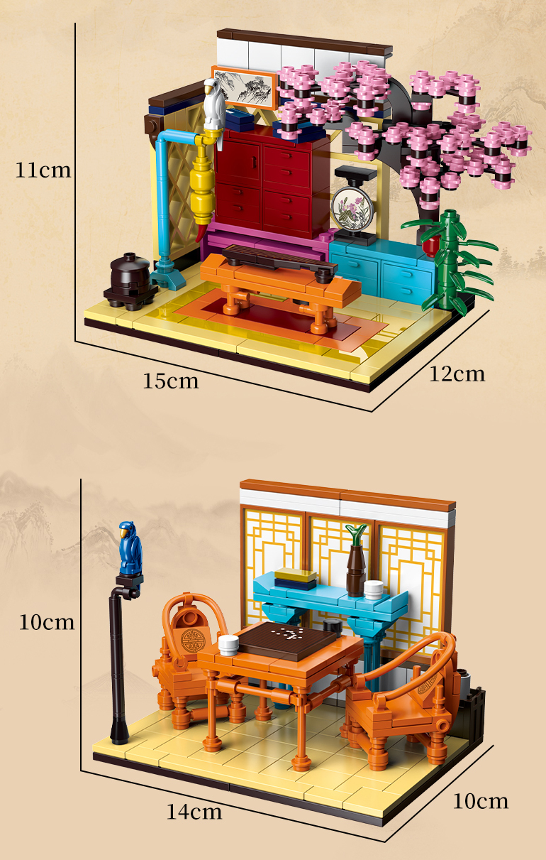WOMA TOYS Wholesale bricks Chinese history culture Play piano Play chess book draw plastic building blocks toys for kids jouet