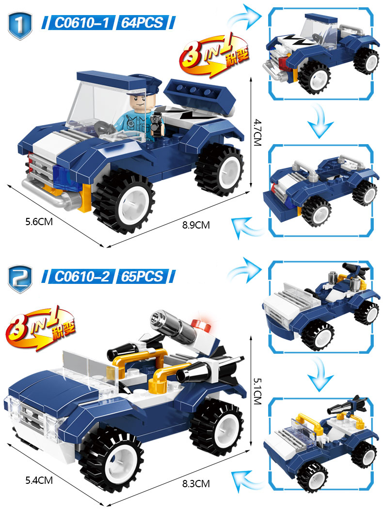 WOMA TOYS Wholesale Amazon Hottest Sale 2021 Kids City Police Car Model Small Bricks Building Blocks Other Toys Hobbies