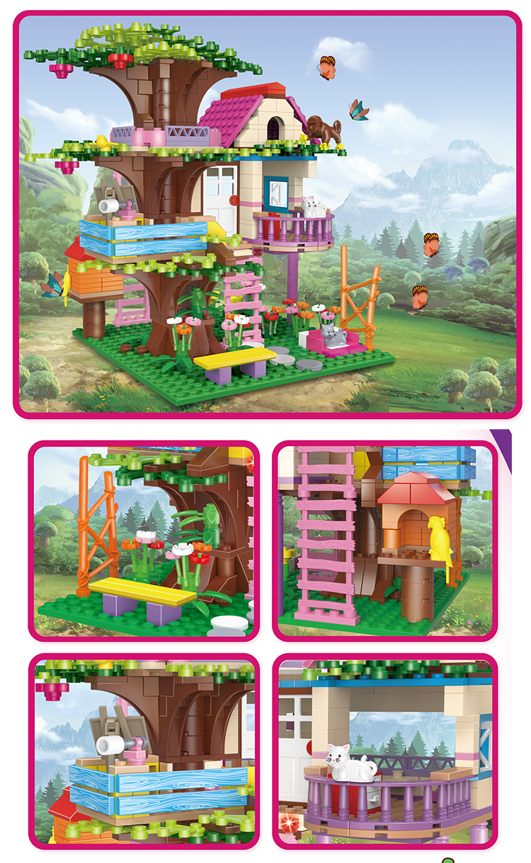 WOMA TOYS Wholesale 2022 Kids Educational Girl Friends Forest Tree House Model Scene Little Brick Small Building Block Set