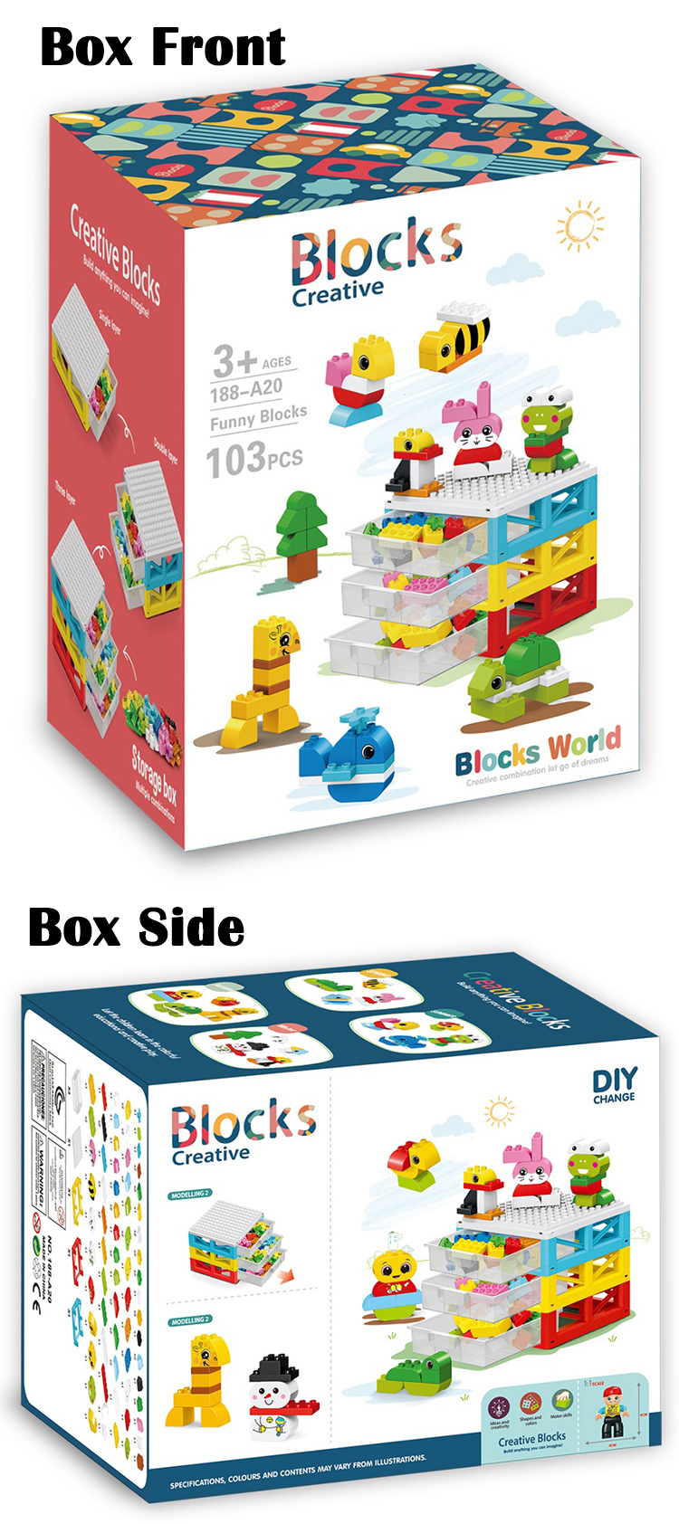 WOMA TOYS AliExpress Hot Sale Preschool Kids Animal Paintings Diy Game Storage Box Big Building Block Brick Child Gift
