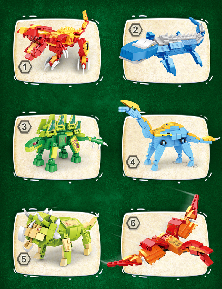 WOMA TOYS Shopee Hot Sale 6 in 1 Dinosaur Model Dinosaurio Transform Mecha Armor Robot Small Brick Building Blocks Assemble
