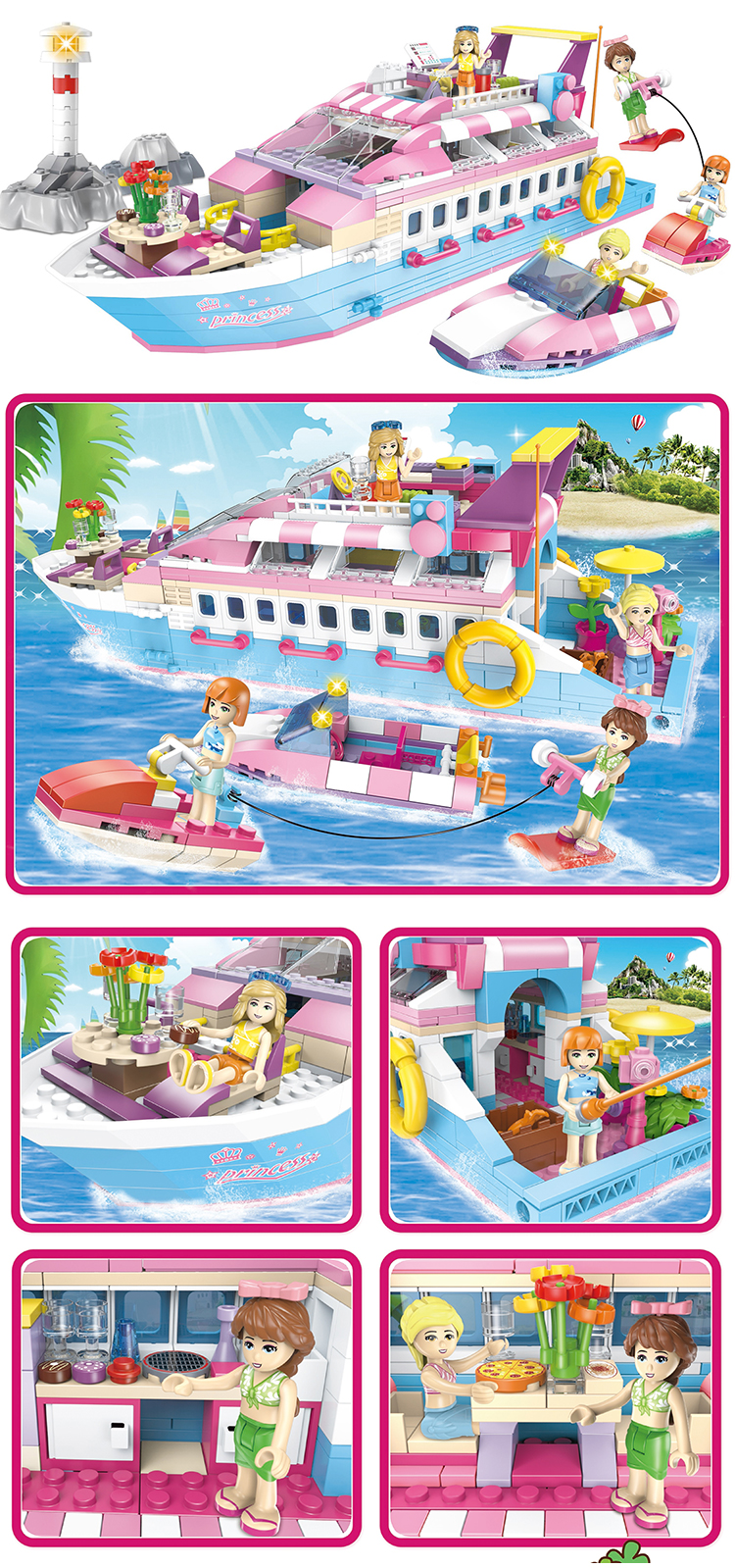 WOMA TOYS Amazon Hot Sale Pleasure Boat Model Children Girls Christmas Building Blocks Bricks Educational Construction Toy
