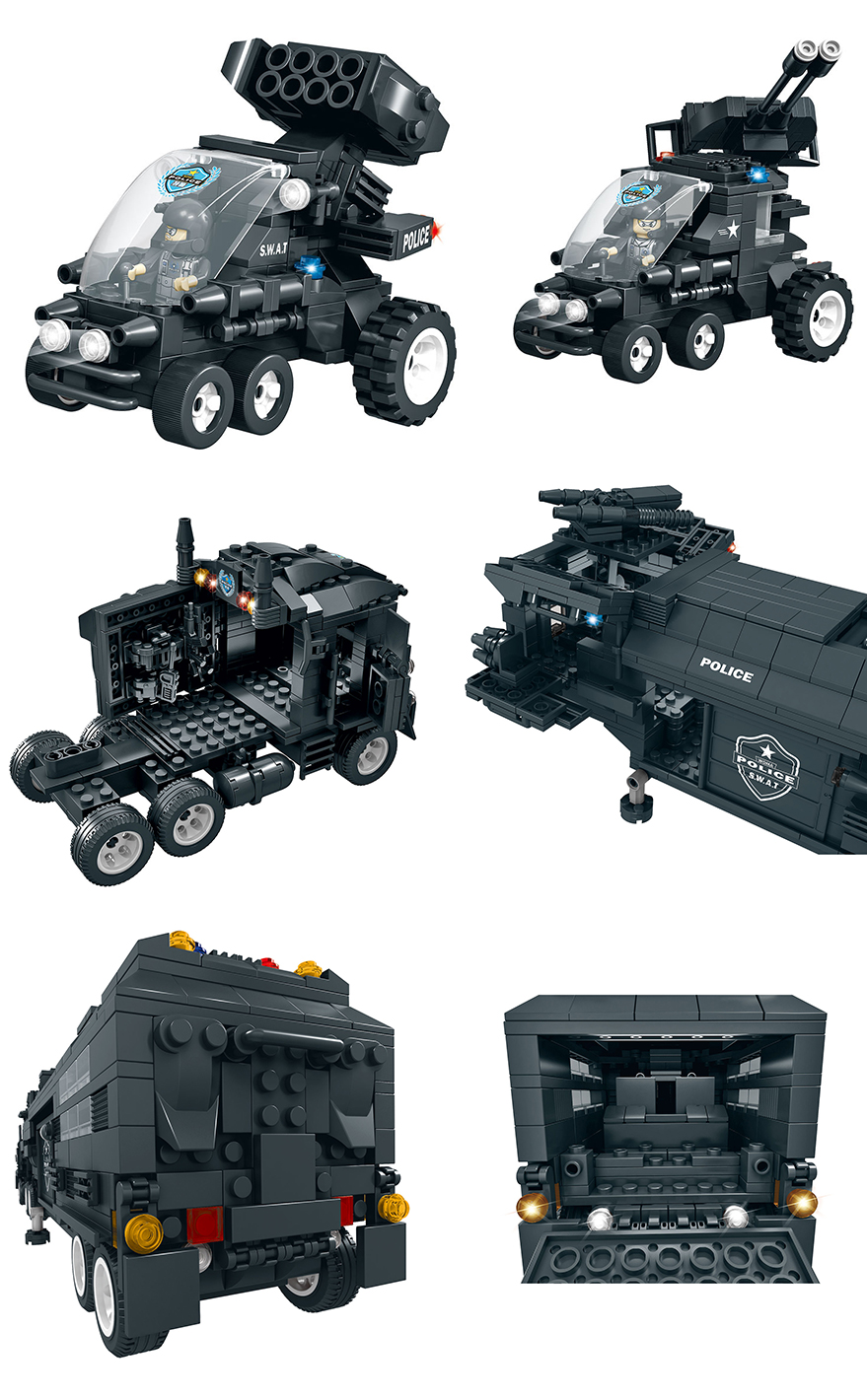 WOMA TOYS Wholesale Kids Educational City Police SWAT Team Truck Car Model Building Block Figure Diy Bricks Construction Toy
