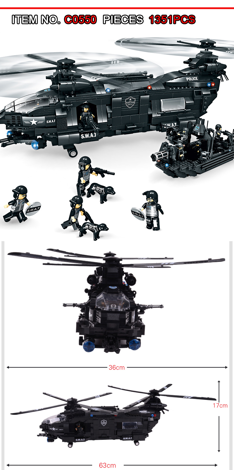 WOMA TOYS Wholesale OEM ODM Kids SWAT Team Weapon Action Military Army Soldiers Police Helicopter Model Scene Building Block Set