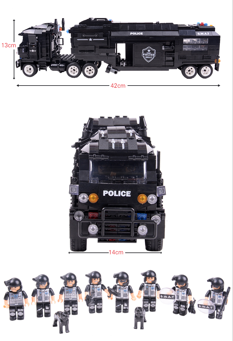 WOMA TOYS Wholesale Kids Educational City Police SWAT Team Truck Car Model Building Block Figure Diy Bricks Construction Toy