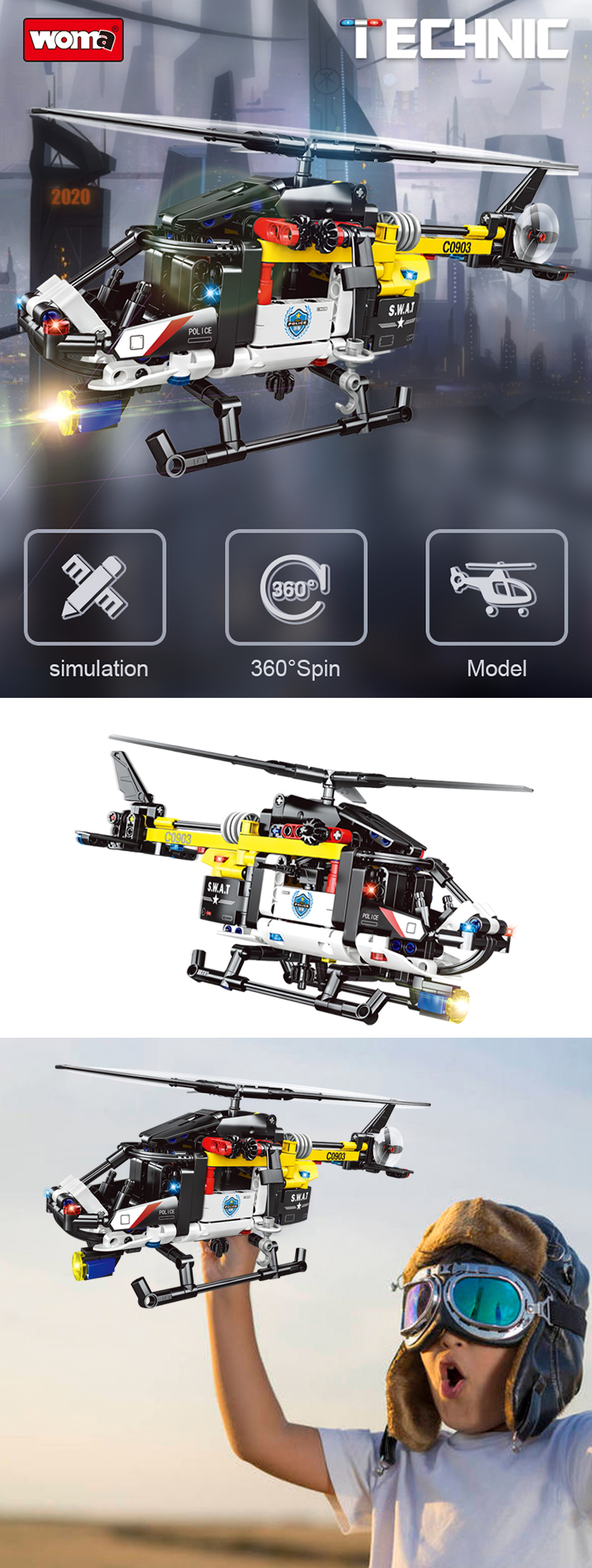 WOMA TOYS Amazon Hottest Sale Airplane SWAT Plane City Helicopter STEM Building Blocks Bricks For Kids 5 Year Old Assemble Game