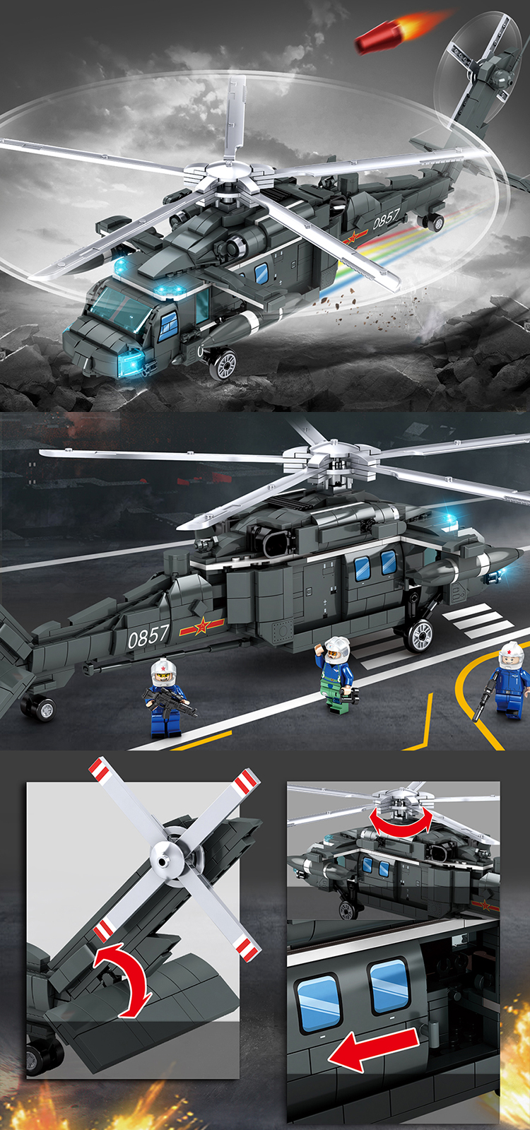 WOMA TOYS 2022 New Design Military Tactical Utility Helicopter Transform Star Sky Fighter Building Blocks Diy Small Bricks