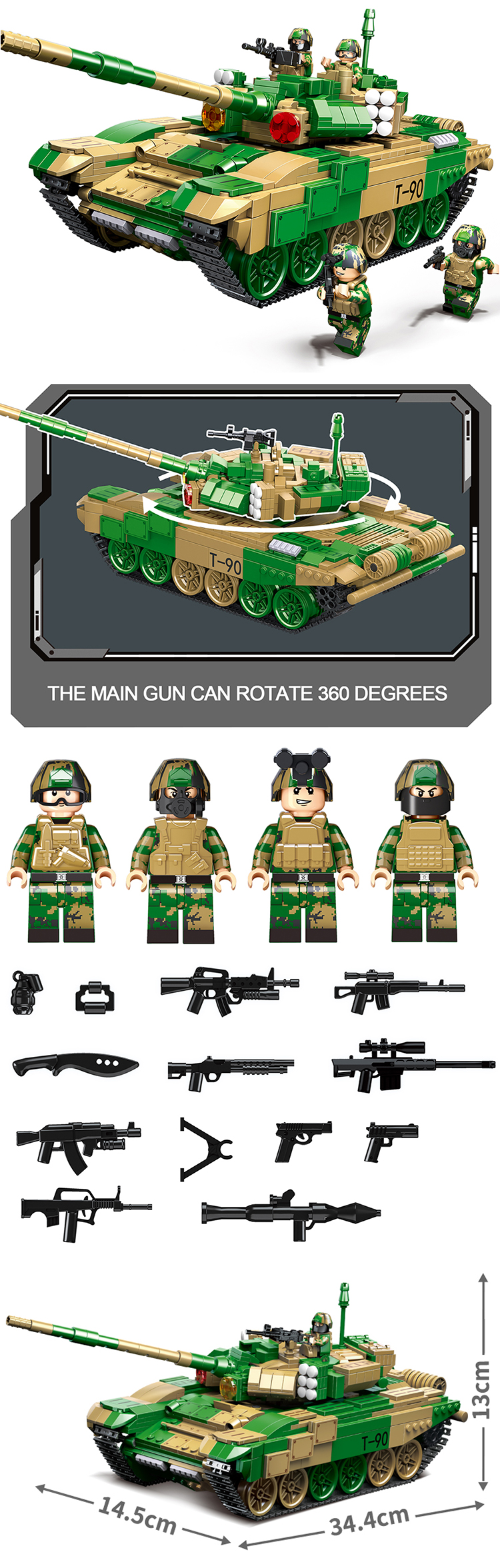 WOMA TOYS Amazon hot sale 1291PCS bricks military main battle T90 tank model small building blocks other jouet hobbies