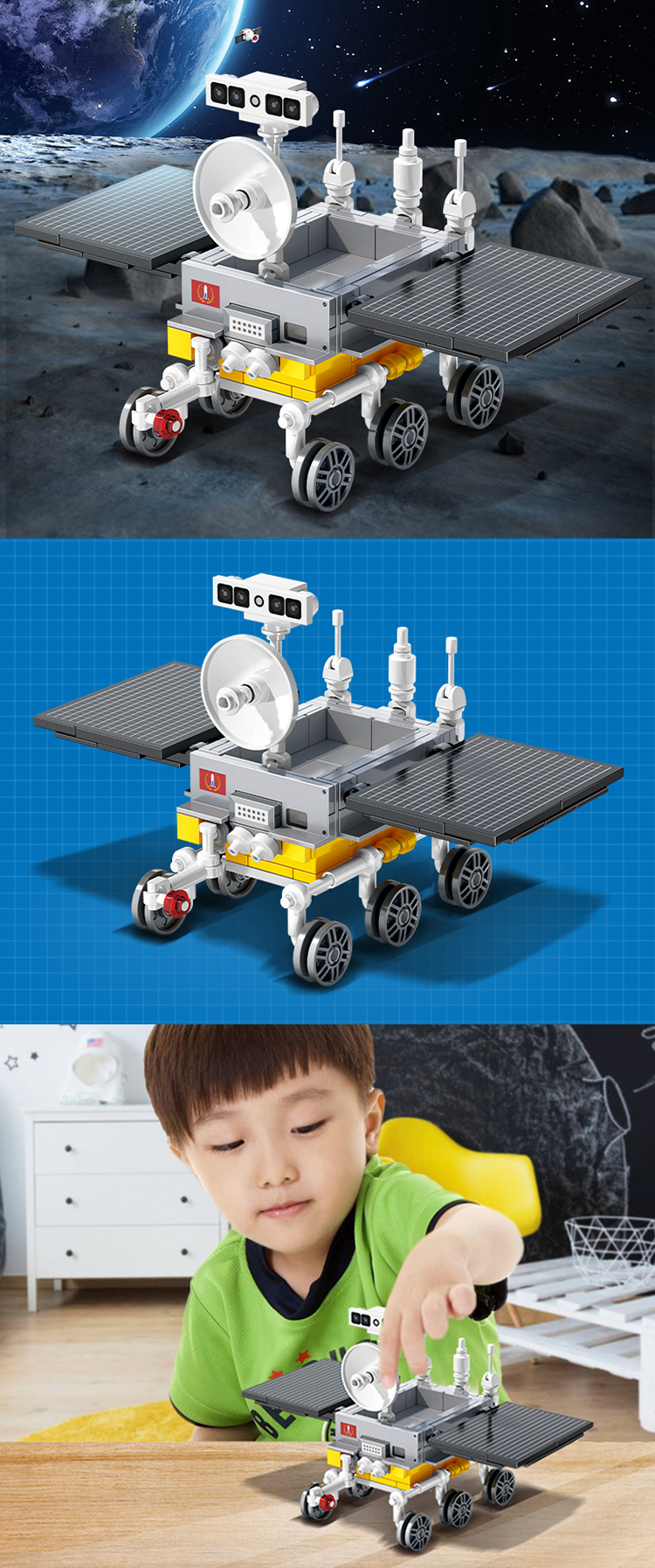WOMA TOYS Amazon Hottest sale 2021 kids star Navigation Human Space Search STEM building blocks Lunar Rover bricks Home Decor