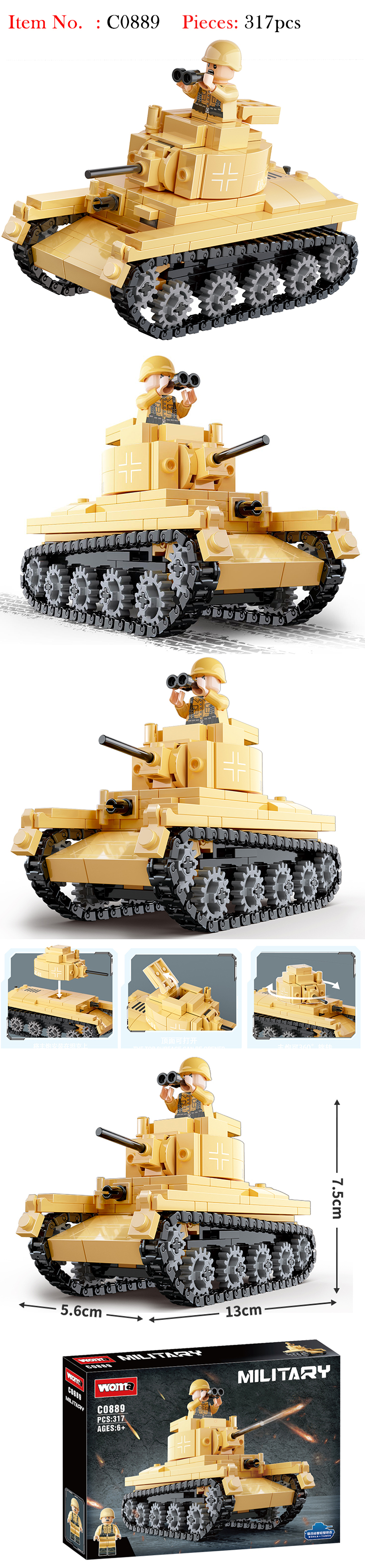 WOMA TOYS Boy birthday gift challenger WW2 soviet officers army tank building Bricks set wholesale creative blocks toy for kids
