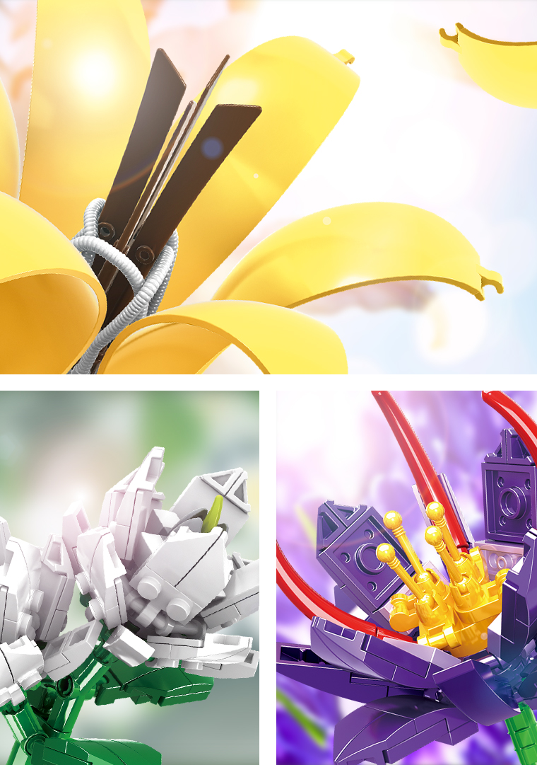 WOMA TOYS OEM ODM Brinquedos Valentines Teachers Day Gift Lily Rose Flower Jasmine Sasanqua Bricks Building Blocks jouet