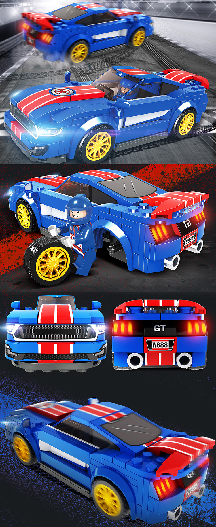 WOMA TOYS Compatible major brands bricks World famous car model 4 in 1 Super Racing car model Assemble building blocks toy set