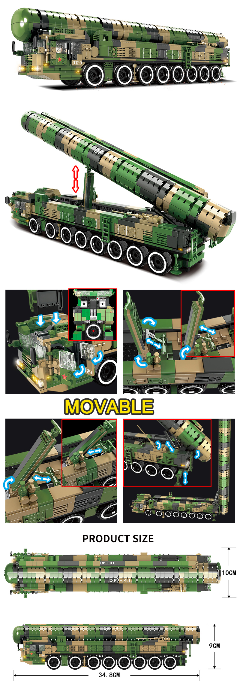 WOMA TOYS Compatible Major Brands Bricks Army Military Field Missile Car Model Small Building Blocks Kids Game