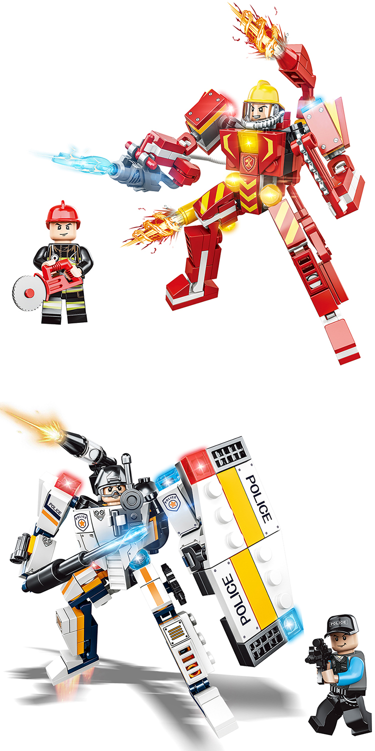 WOMA TOYS Amazon Hot Sale 4 in 1 Warframe Assault Fire Police Engineering Robot Plastic Building Block Figure Construction Toy