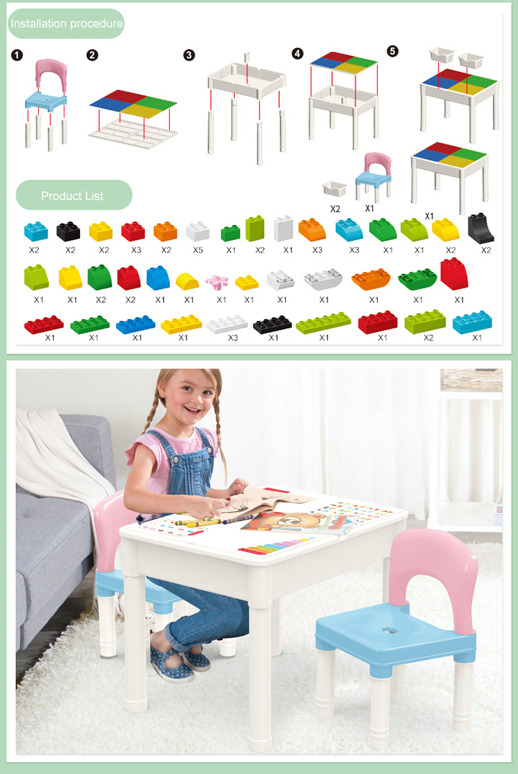 WOMA TOYS Wholesale OEM ODM Plastic Puzzle Large Brick Big Building Blocks Table Study Dining Multifunctional Table Jouet