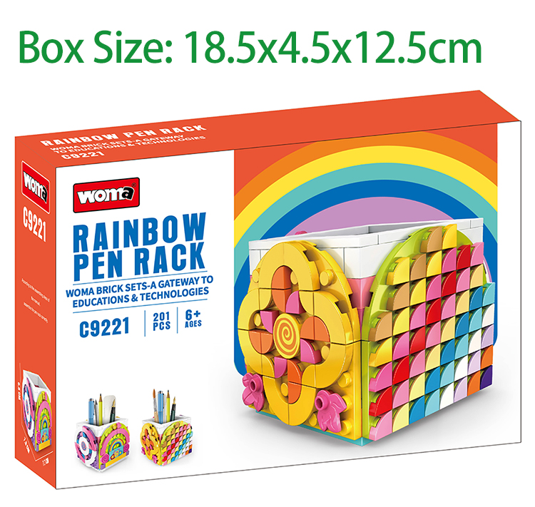 WOMA TOYS Wholesale Educational OEM ODM Plastic Small Building Block Little Brick Rainbow Pen Rack Construction Toy