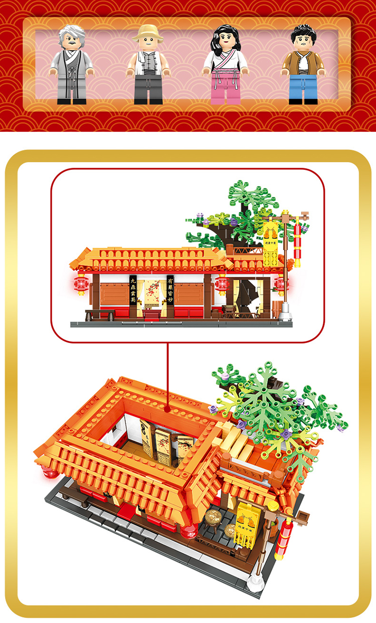 WOMA TOYS Factory China Town Architecture City Chinese House Medicine  Scene Small Bricks Building Blocks Set Diy