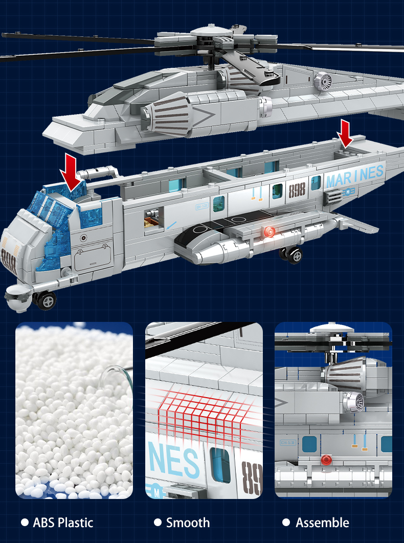 WOMA TOYS 2022 Children Day Christmas Gift Kids Boy CH-53E Transport Helicopter Model Small Brick Little Building Block Set