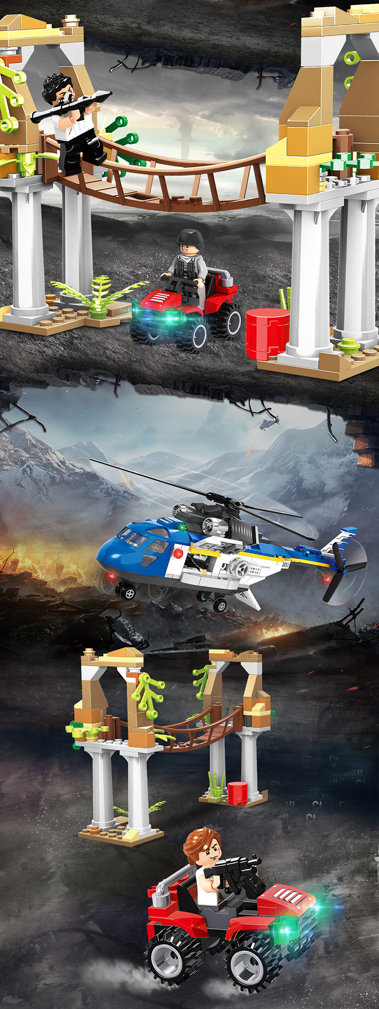WOMA TOYS AliExpress hot sale City Police Army Battleground Attack helicopter small Building Blocks Bricks toys model