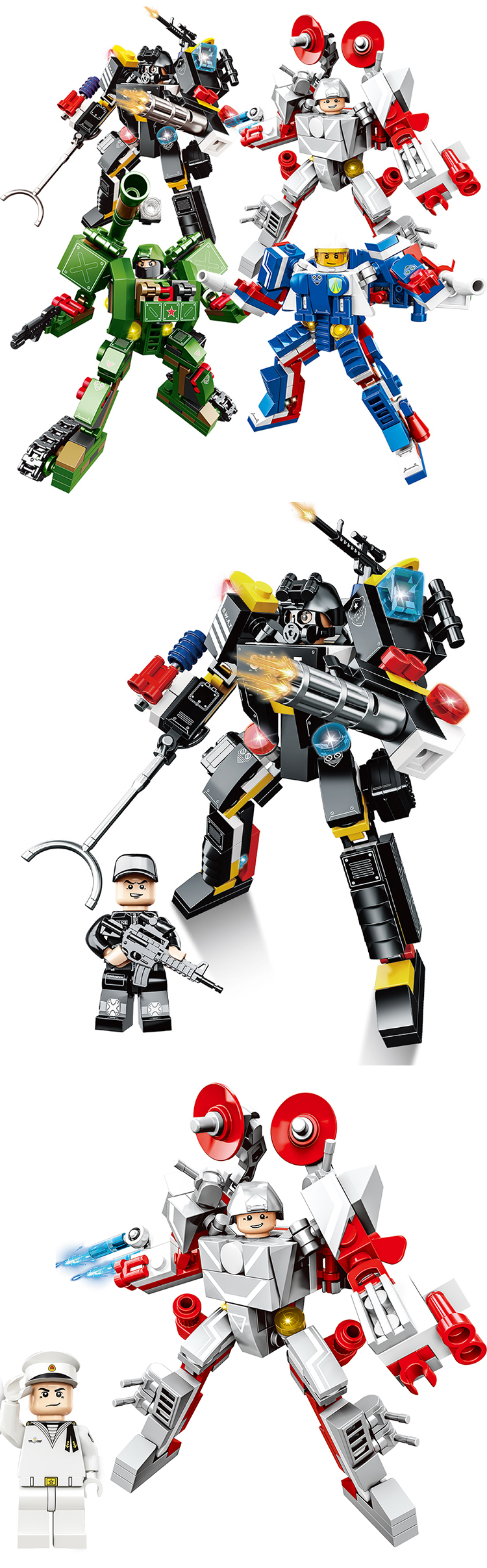 WOMA TOYS 2022 Amazon Hot Sale 4 Transform Model SWAT Navy Army Air Force Battle Armor Robot Bricks Plastic Building Block Set