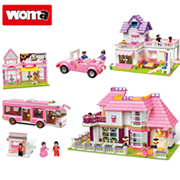 WOMA TOYS Early Educational city girl figures Cycling Selfie Draw diving Make desserts building blocks brinquedos
