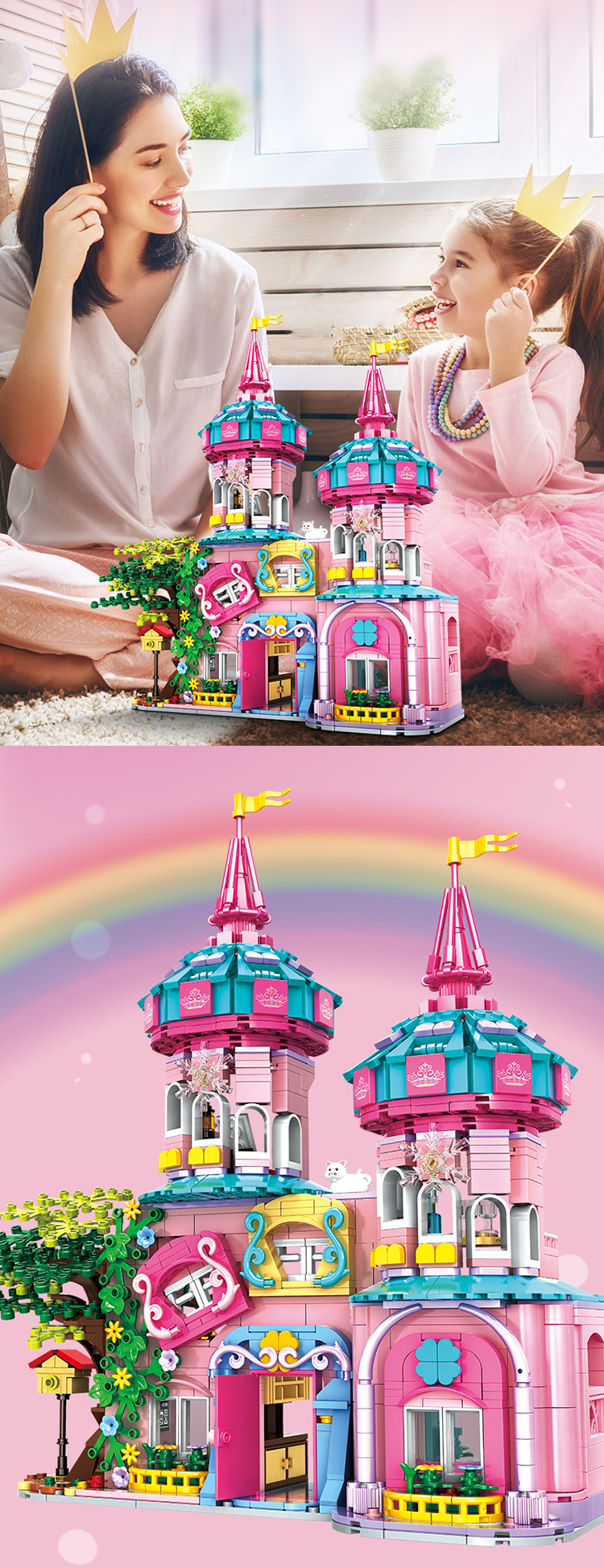WOMA TOYS 2022 Christmas Birthday Gifts 1586Pcs Girl Castle Villa Fountain Puzzle Assembly Small Brick Building Blocks Set Diy