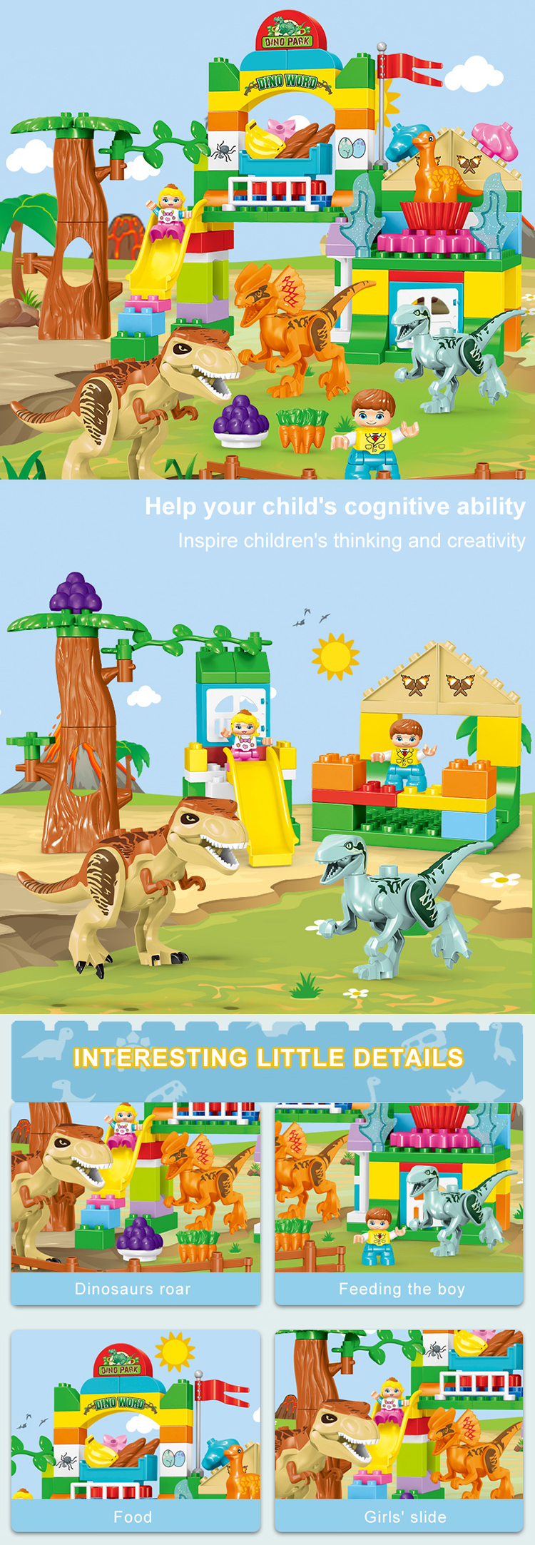 WOMA TOYS Compatible major brands Plastic Big Brick Dinosaur Building Blocks Children DIY Assembly Baby Toys