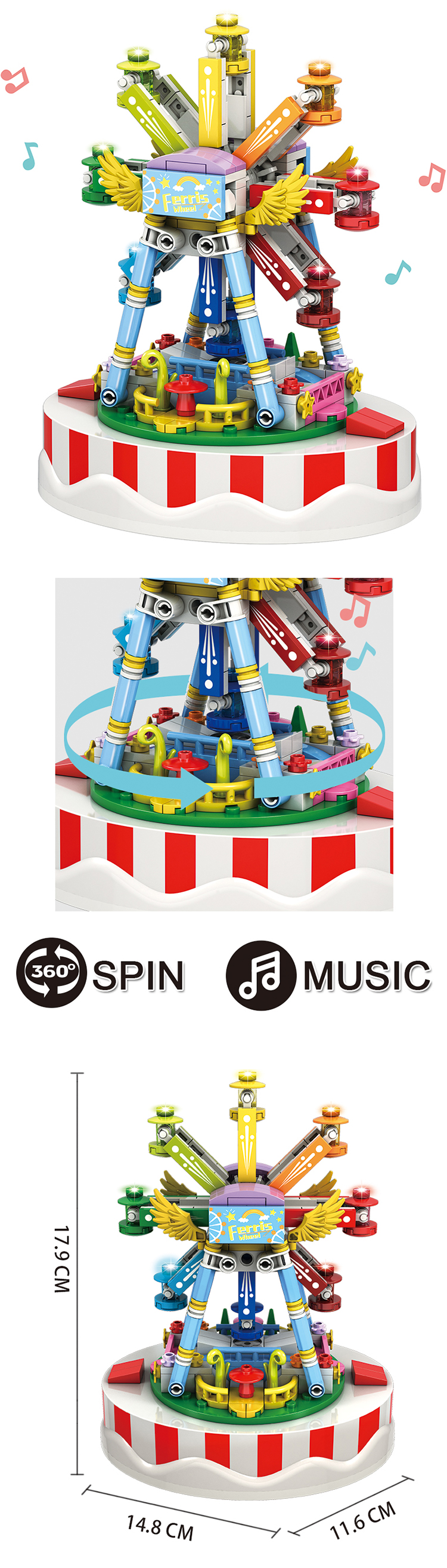 WOMA TOYS children birthday Christmas Gifts Spin Play Music Box Ferris wheel model diy building blocks educational bricks toys