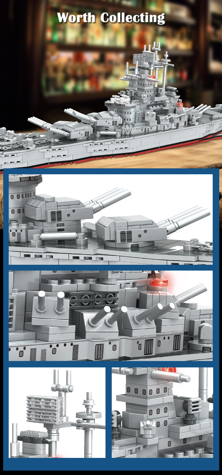 WOMA TOYS Home Decor Boy Birthday Gifts War Fleet Boat Ship Model Battleship Collectible Battle Ships Building Block Bricks