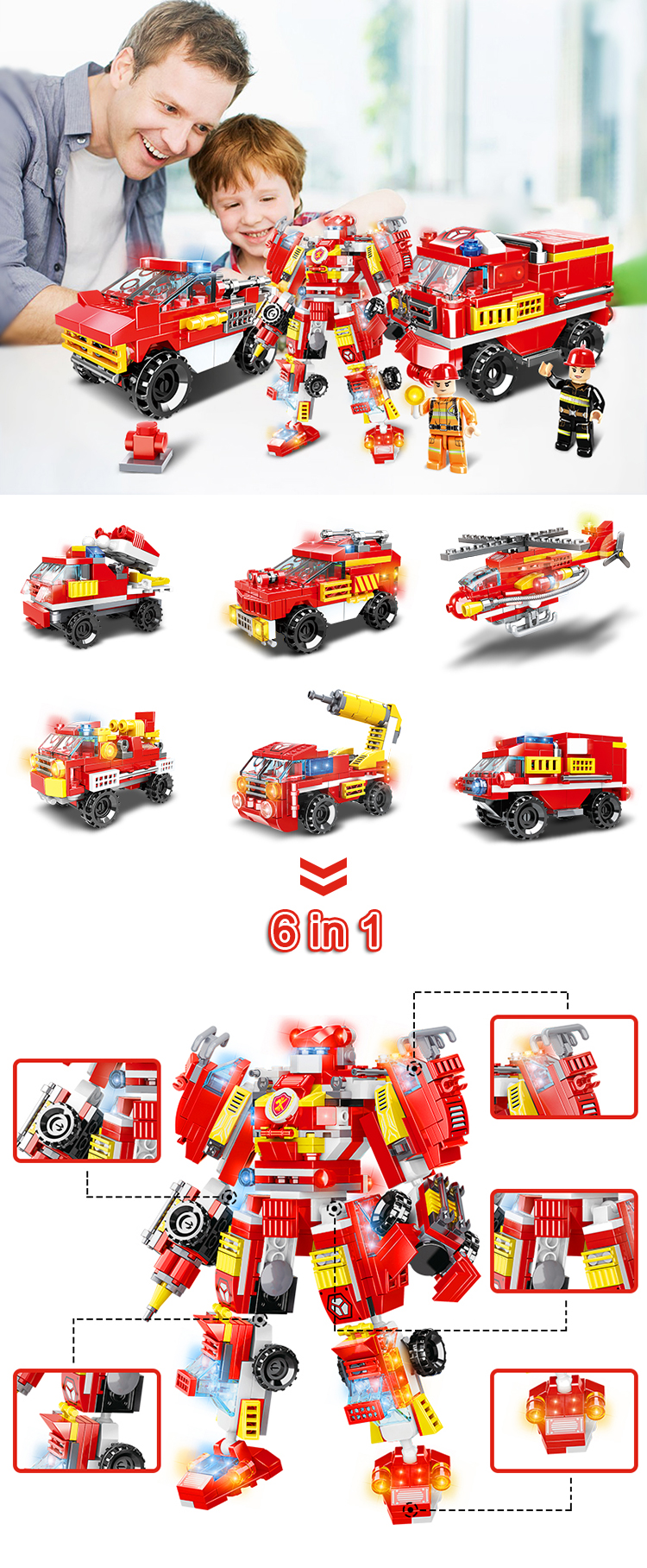 WOMA TOYS 13 in 1 Transform robot model Fire truck STEM Learning Engineering vehicle building bricks blocks for kids 2021 robot