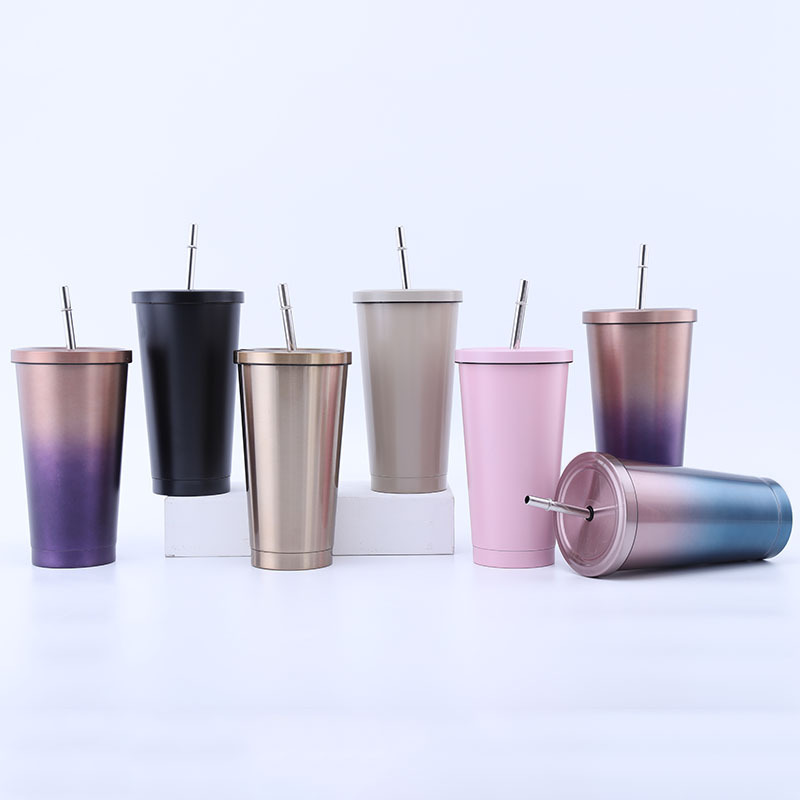 17oz Home Office Insulated Custom Logo Vacuum Metal Coffee Travel Mug Stainless Steel Tumblers Mugs With Straw