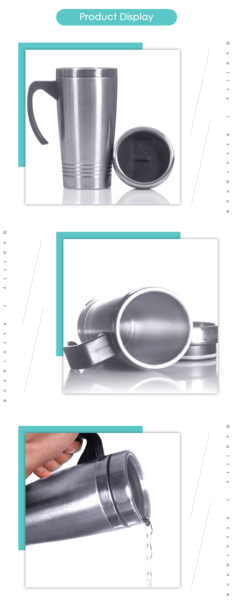450ml 16oz Double Wall Stainless Steel Thermal Travel Coffee Thermos Cup With Handle