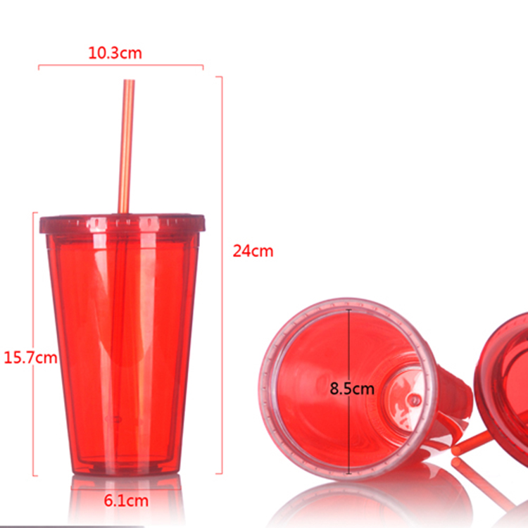 Promotional Reusable Drinking Coffee Tea Double Wall Plastic Mugs With Straw