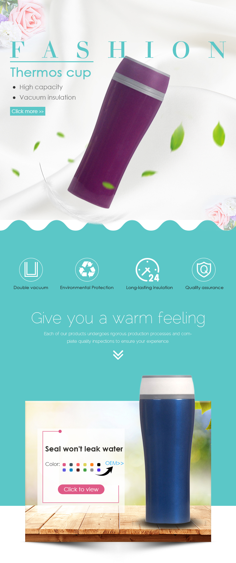 Drinkware Tumbler Stainless Steel Coffee Tea Double Wall Mug with 360 degree push button leakproof lid