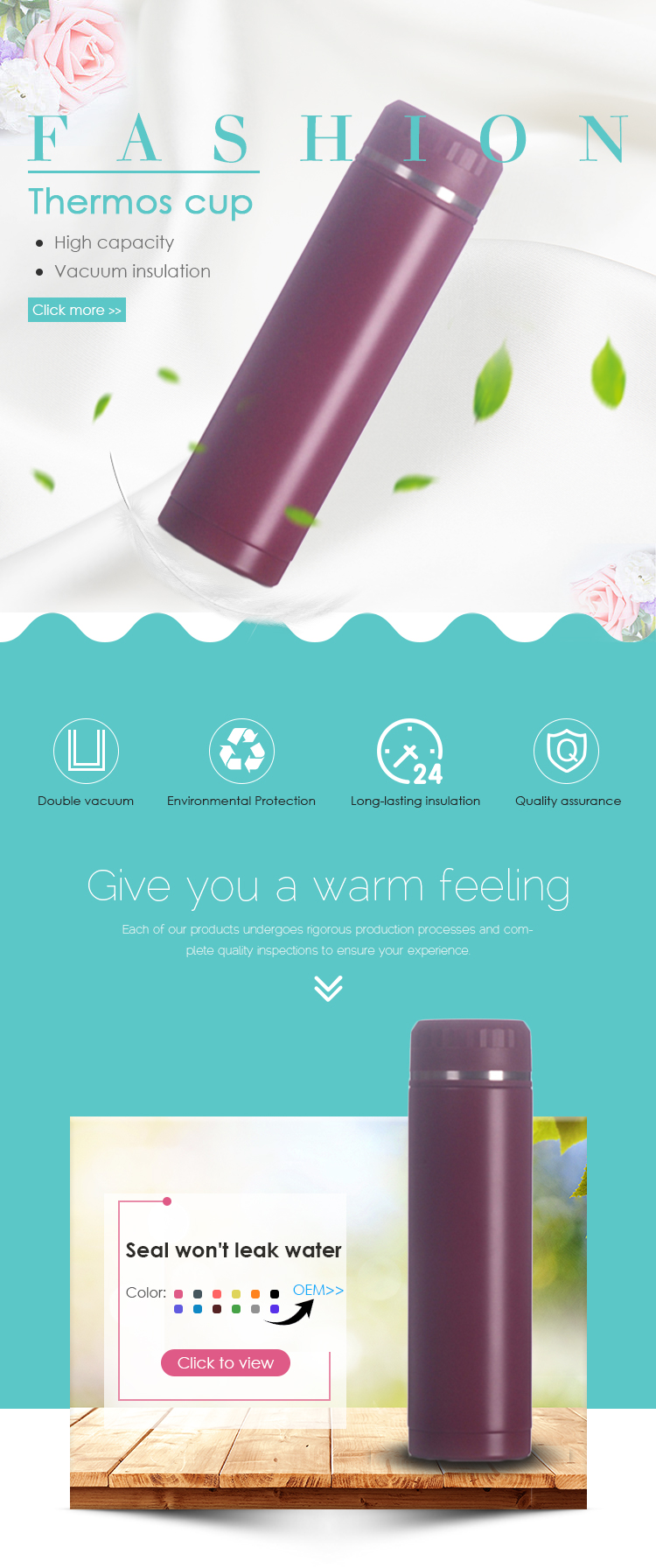Custom Thermal Double Wall Drinking Vacuum Insulated Stainless Steel Water Bottles