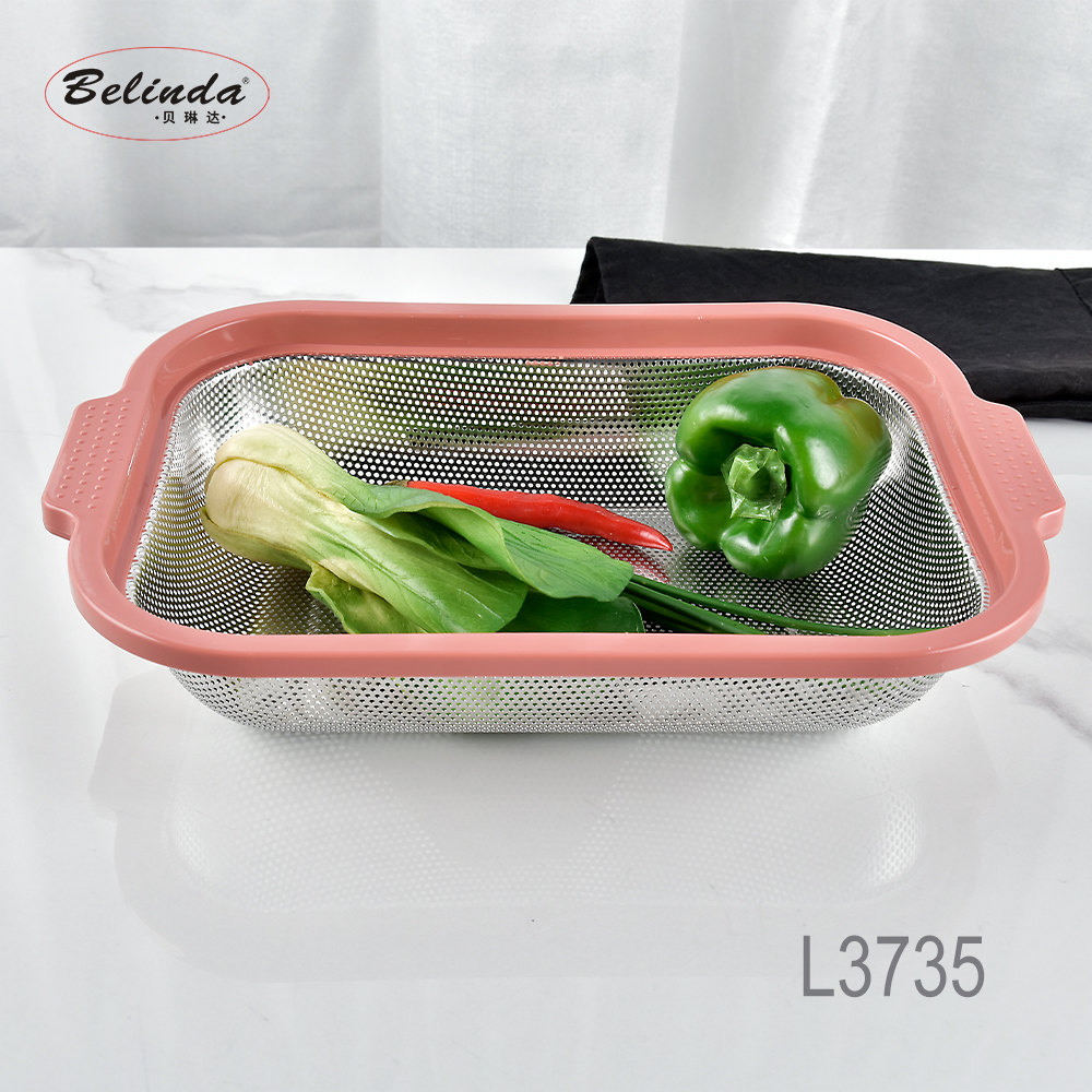 Rectangle Kitchen Accessories Stainless Steel Colander / Vegetable Fruit Baskets / Food Strainers with Big Handles