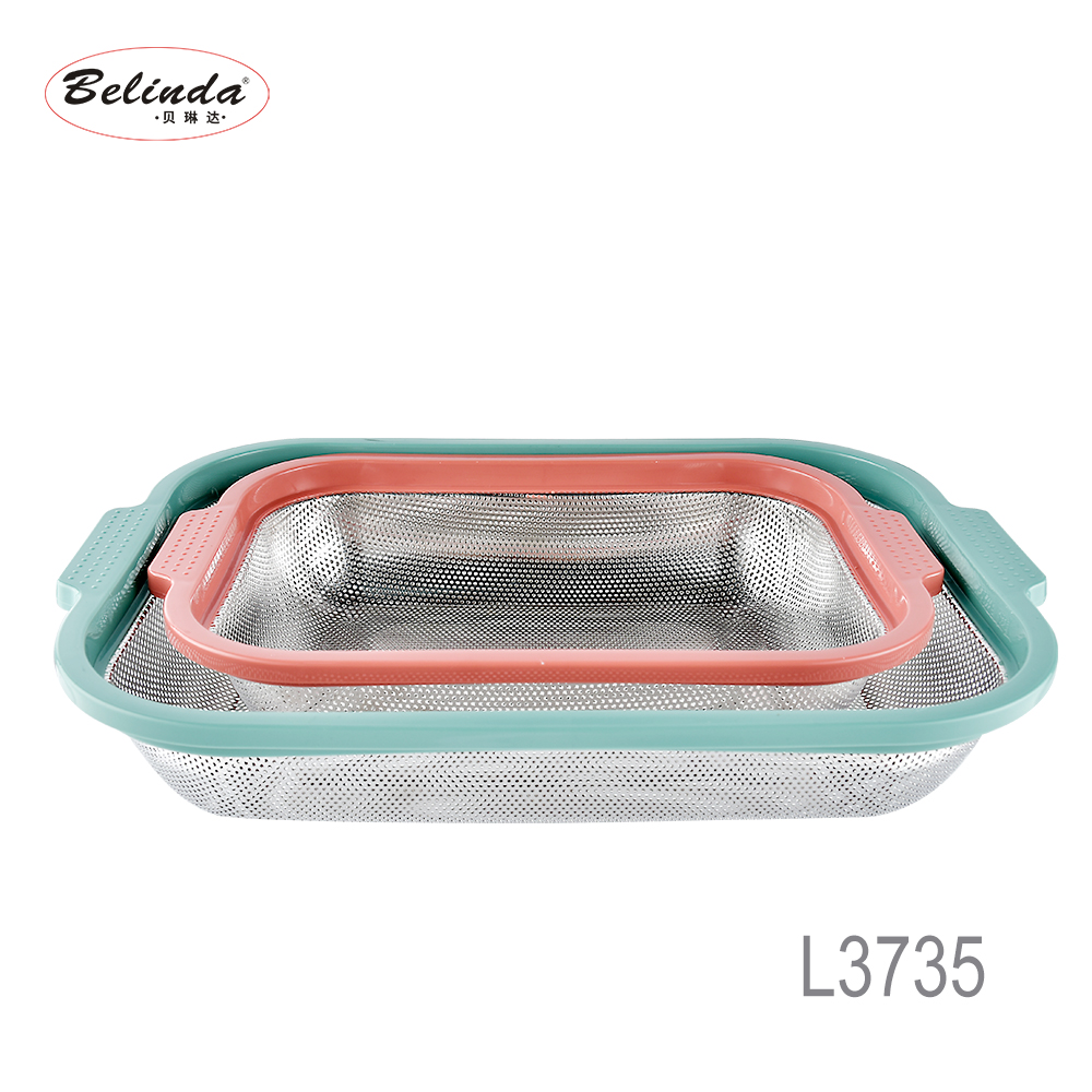 Rectangle Kitchen Accessories Stainless Steel Colander / Vegetable Fruit Baskets / Food Strainers with Big Handles