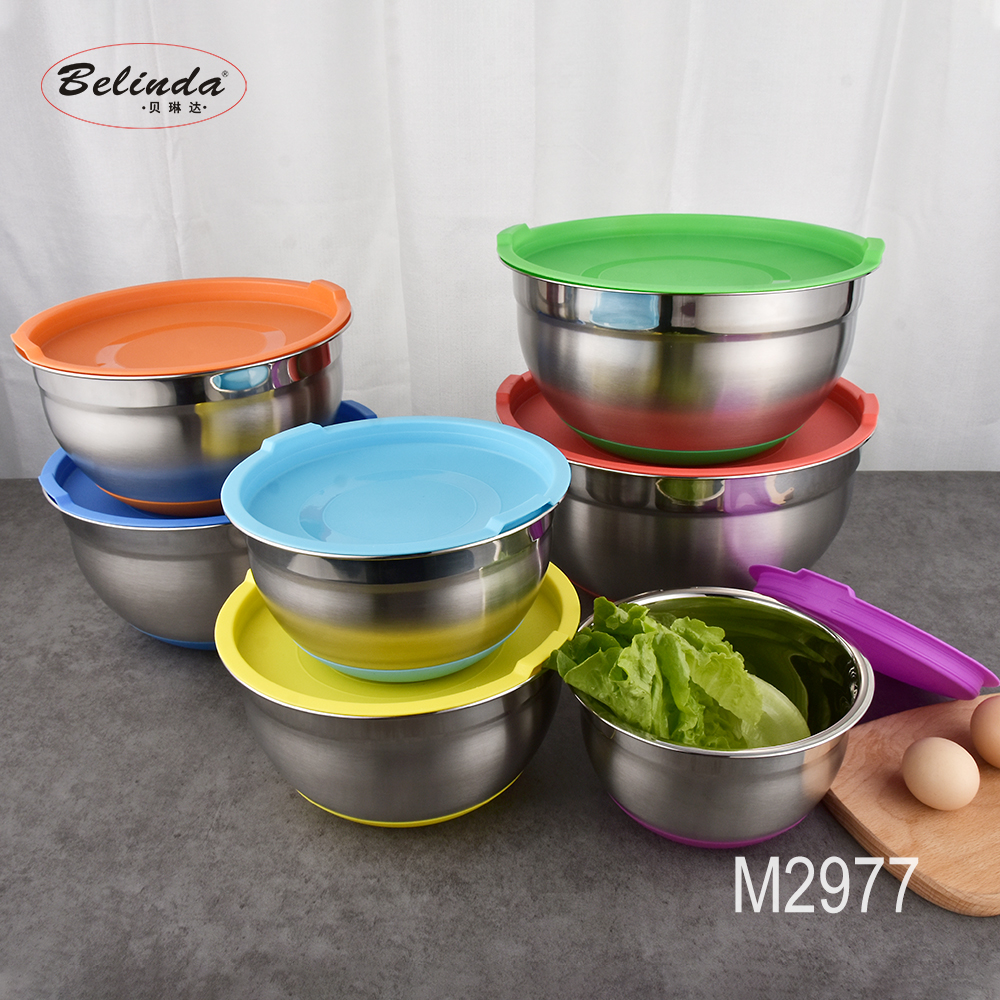 Silicone Bottom Housewares Baking Salad Metal Stainless Steel Mixing Bowl with Cover