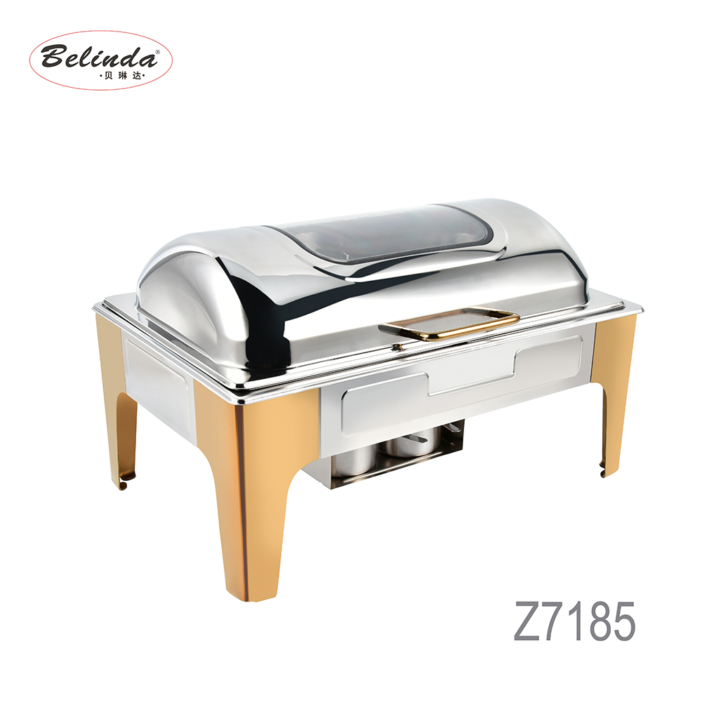 Catering restaurant food serving rectangular chafer stainless steel non electric food warmer wedding chafing dish in gold