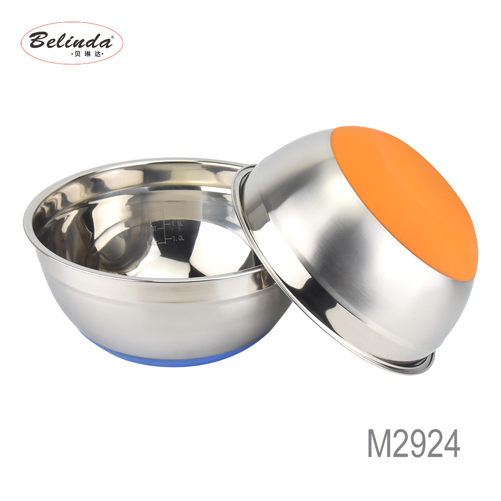 Wholesale Non Slip Silicone Bottom Stainless Steel Salad Bowl with Lid