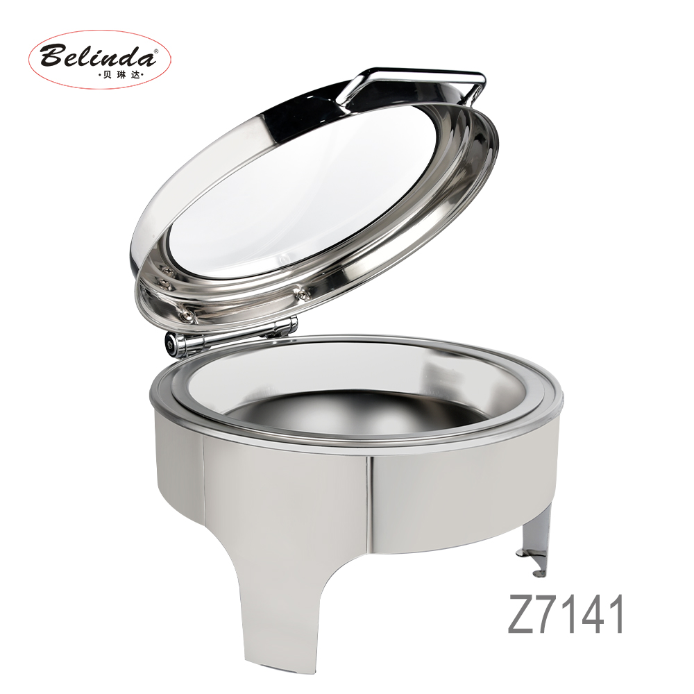 Restaurant Hotel Round Shape Stainless Steel Catering Serving Dishes Food Warmer Buffet With Glass Cover