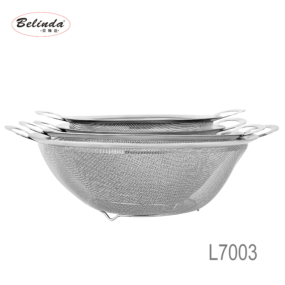 Stainless Steel Fine Round Mesh basket Vegetable Sieve Colander Sifter For Kitchen with Handles and Base
