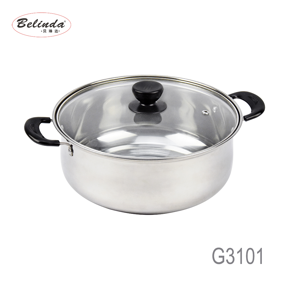 Home Kitchen Appliance Glass Lid 555 Metal Cookware Stainless Steel Cooking Pot