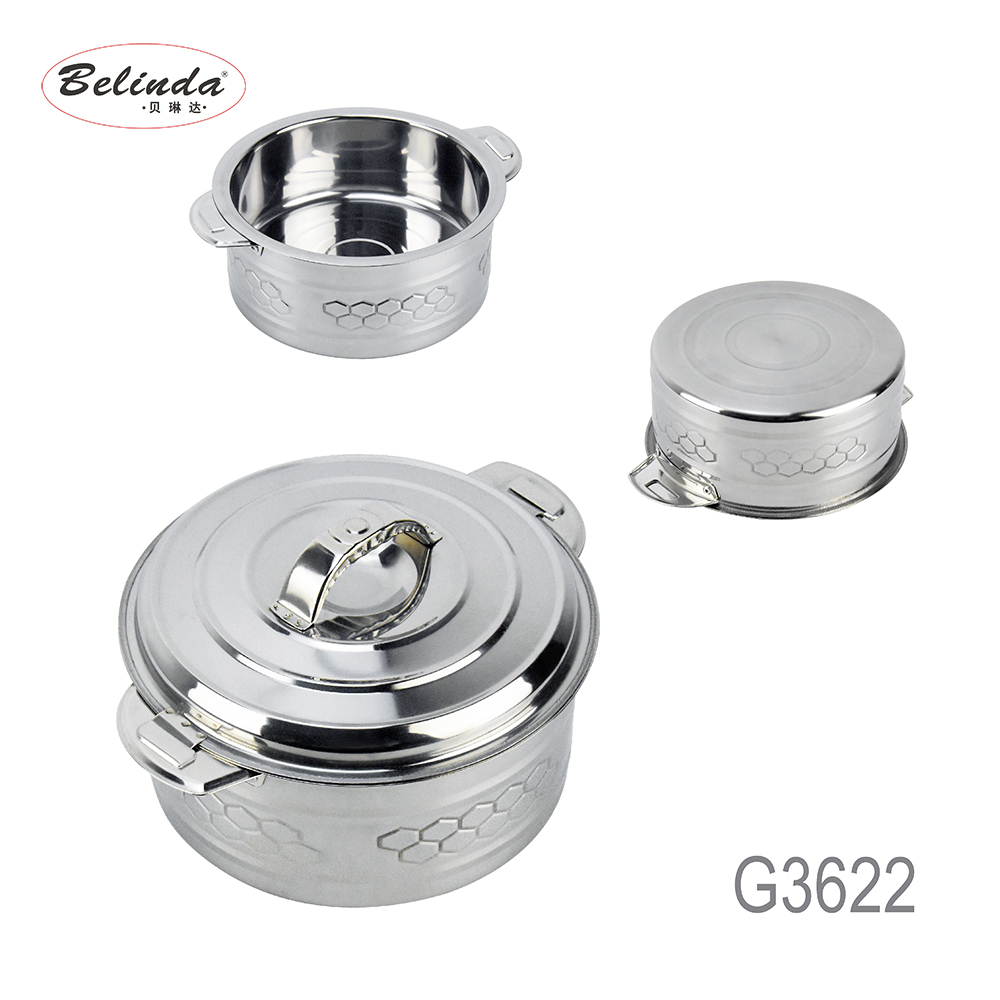 3PCS Double Wall Casserole Stainless Steel Hot Pot Food Warmer with Nice Design