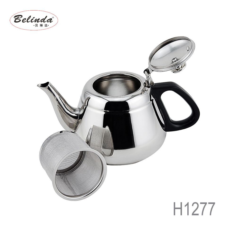 New Design 1.2L 1.5L Silver Stainless Steel Tea Pot with Plastic Handle